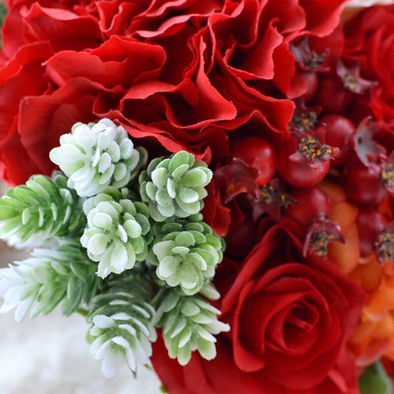 Kyunovia bryllupsblomster brudebuket røde roser buket bryllupstilbehør brudbuket bryllupsbrudbuketter  gc33