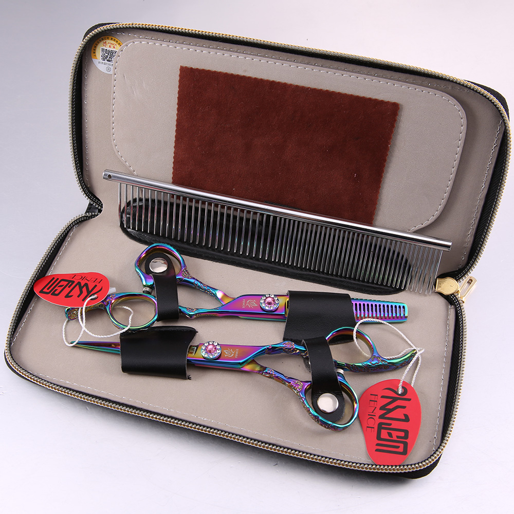 Fenice 6 inch Purple Pet Dog Grooming Scissors Set Cutting&amp;Thinning Shears Set Animal Haircut Scissors Kit