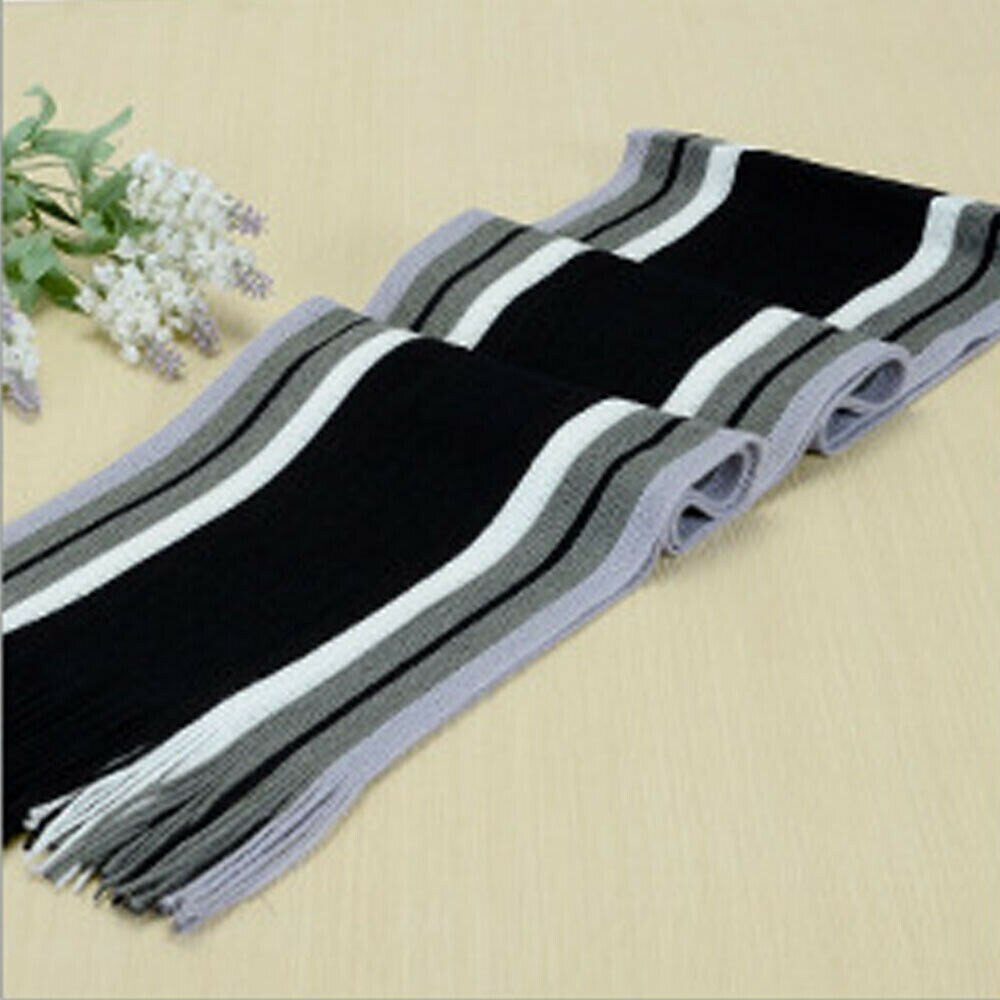 Bufandas clásicas a rayas para hombre, cálido con borla chal de Cachemira, bufanda suave encantadora, color negro, gris, café, rojo, Beige, 180cm, de invierno: Negro