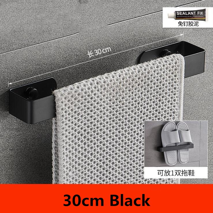Sømfrit toilethåndklædestativ 304 rustfrit stål sort håndklædestang hængebadeværelse håndklædeholder firkantet hardware tilbehør: 30 cm sorte