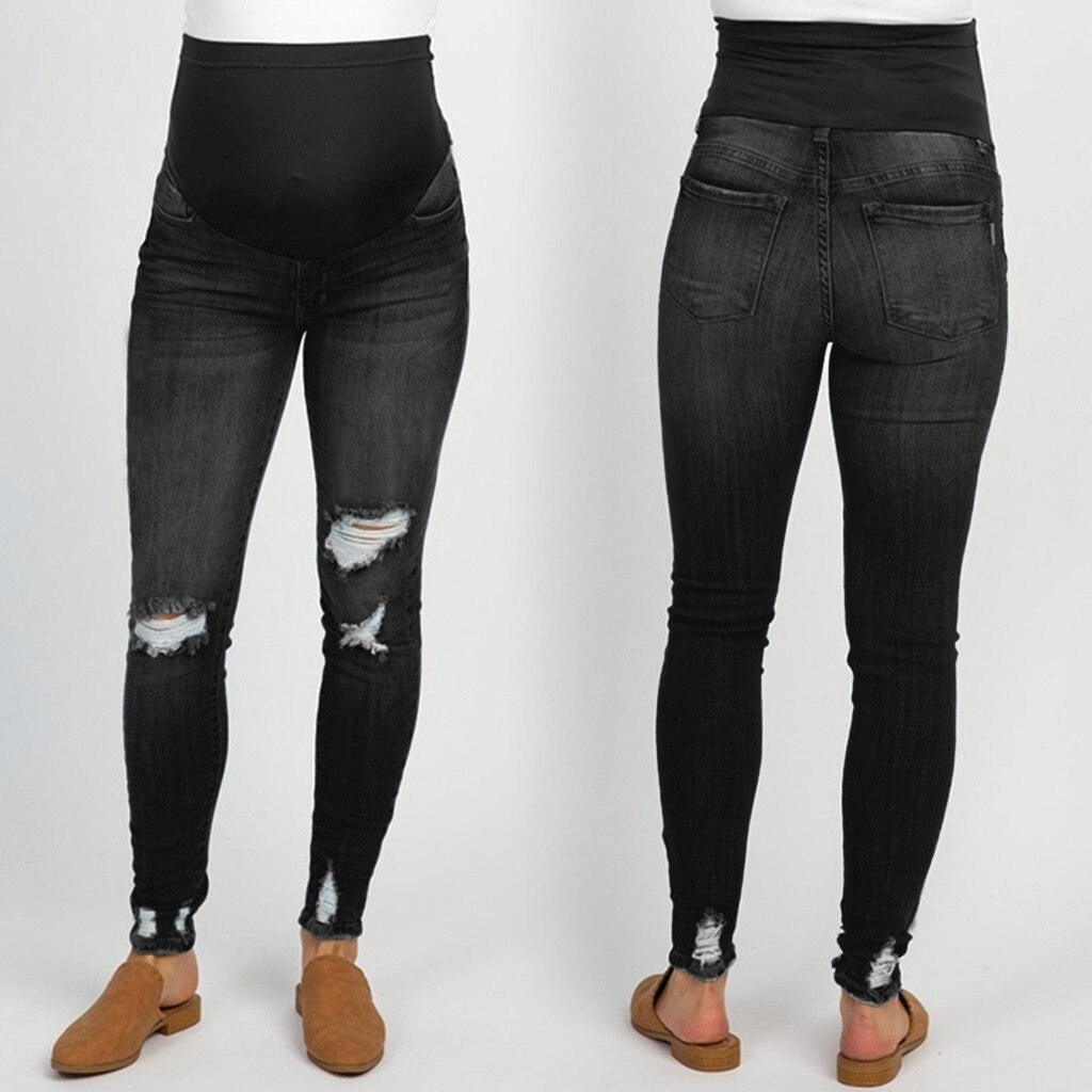 ARLONEET Pregnant Women Belts Waist stretch pants Ripped Jeans Maternity Pants Trousers denim Prop Support Belly Legging CN06