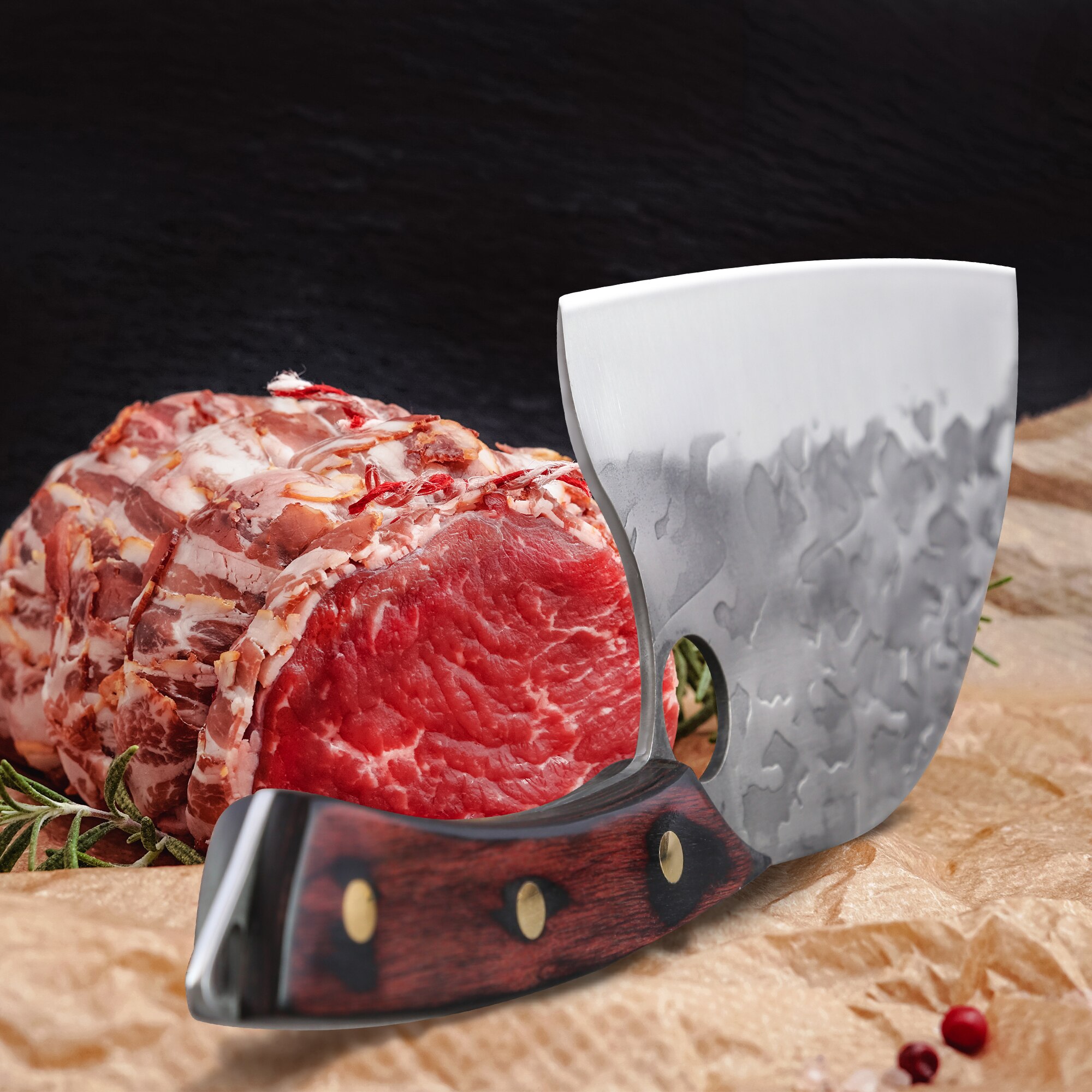 XYj-cuchillo de carnicero Tang completo de 7 pulgadas, cuchillo afilado de acero inoxidable, mango de madera, herramientas de accesorios de cocina, caja de