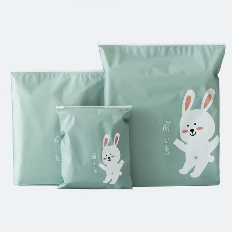 Cute 3pcs Separate Bags Travel Bundle Pocket Set Waterproof Drawstring Clothing Collection PEVA Cartoon Shoes Underwear Org: Green