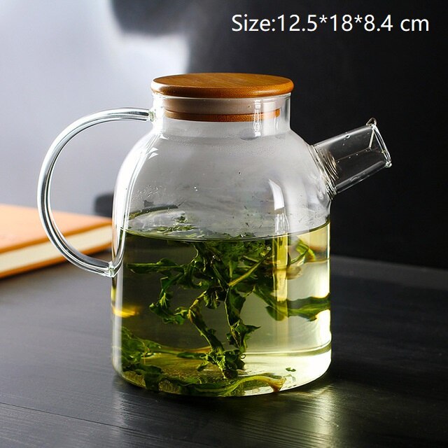 Tea Pot Set Heat-resistant Glass Jug Can Be Heated Bamboo Lid Large Capacity Borosilicate Glass Kongfu Tea Set Kitchen Supplies: B