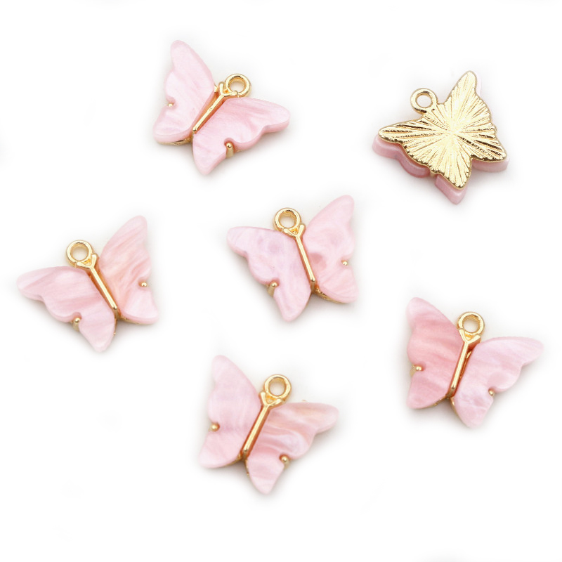 10 Uds. De 14x16mm acrílico mariposa encantos colgante de aleación de Metal para collar pulsera DIY accesorios de fabricación de joyas: Bañado en rodio de imitación