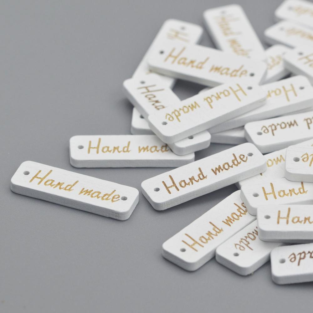 50 Stuks Houten Handgemaakte Label Tags Naaien 2 Gaten Kleurrijke Knoppen Kleding Custom Label Schoenen Tassen Diy Ambachten Supplies Decor: white color