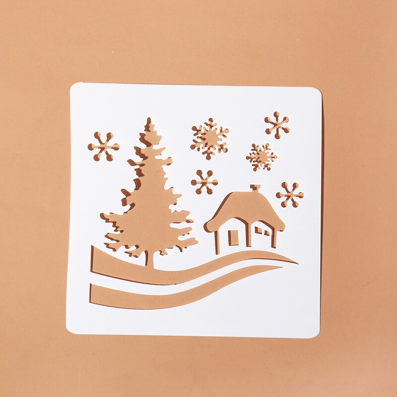 EZONE, regla de pintura de Navidad, de alce, de Navidad, Forma del árbol, plantilla hueca, sello, herramienta de dibujo DIY, papelería de Estudiante: 4