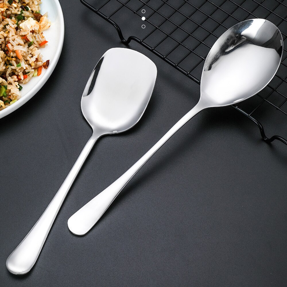 Big Spoon Large Round/Square Handle Stainless Steel Serving Spoon Long Handle Soup Spoon Kitchen Flatware