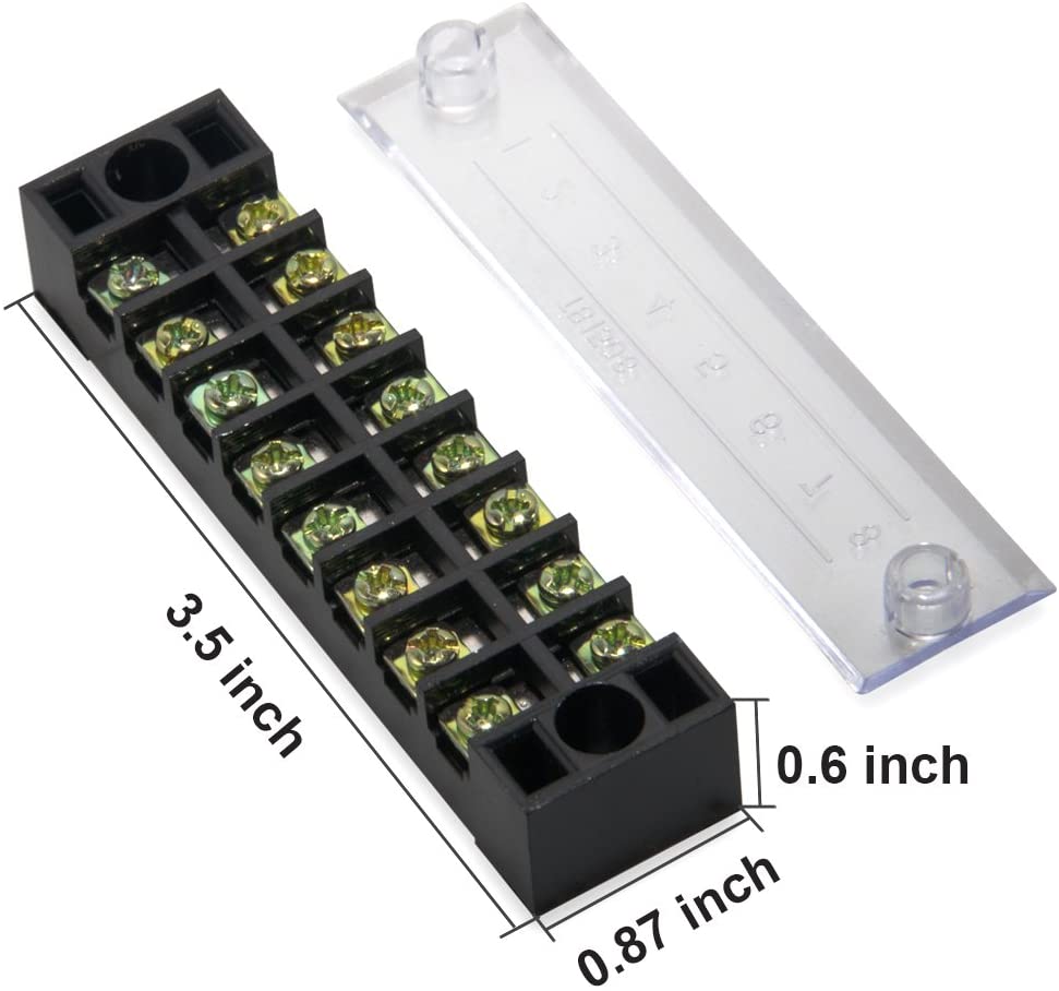 (6 Sets) 8 Positions Dual Row 600V 15A Screw Terminal Strip Blocks with Cover + 400V 15A 8 Positions Pre-Insulated Terminals