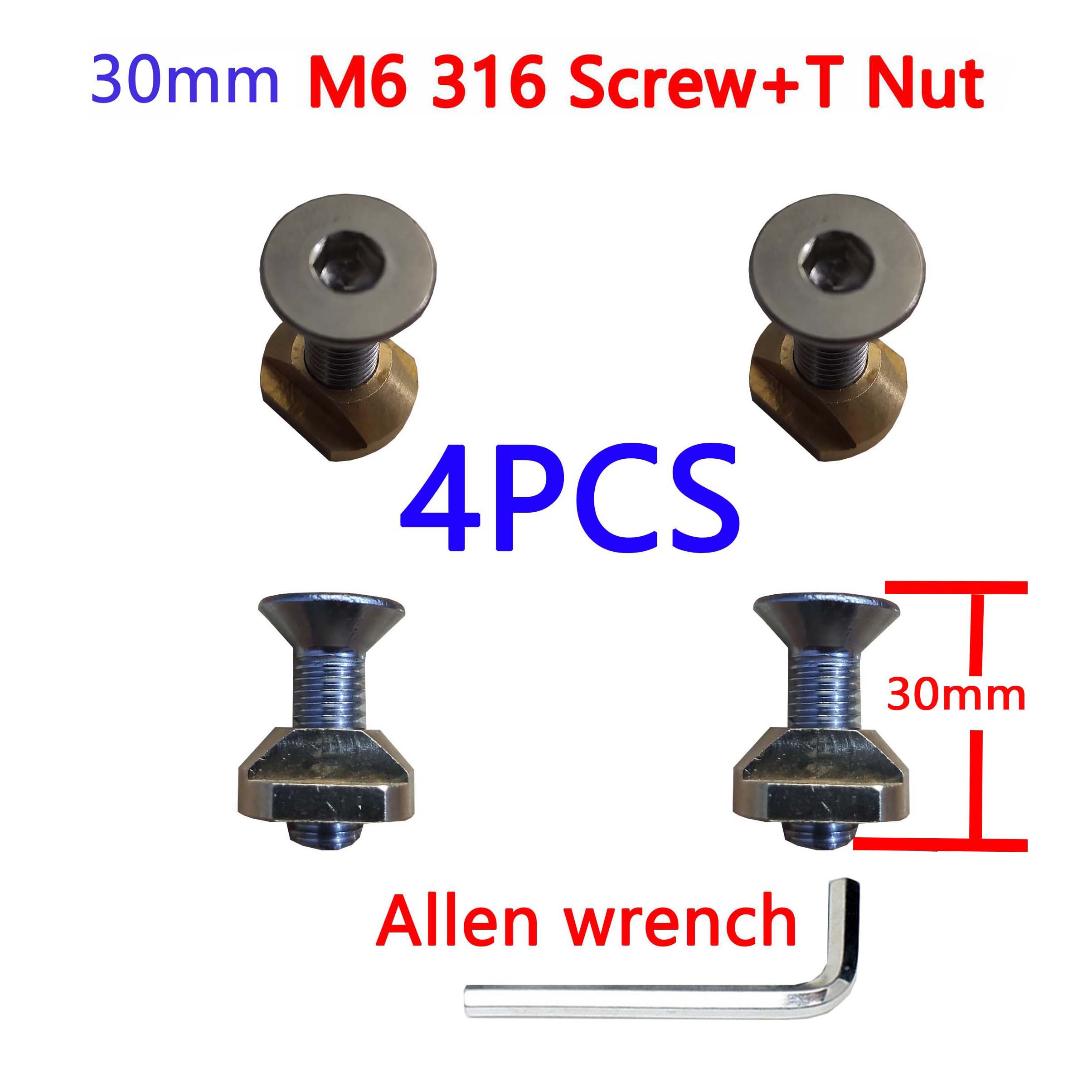 Hydrofoil Mounting Allen wrench 316 screws(25mm and 30mm) and M6 T-Nuts: 4-6-30-b