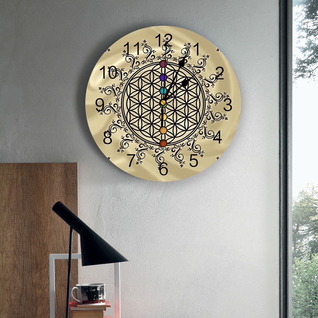 Flower of Life-Reloj de pared de Yoga Zen para decoración del hogar, reloj de pared silencioso para cocina, reloj de pared de salón Digital