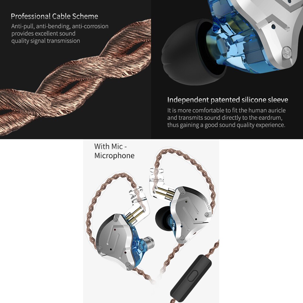 KZ ZS10 Profi HIFI Kopfhörer Metall 4BA 1DD hybrid 10 Treiber Bass Headset Lärm abbrechen in-Ohr Sport Spielen kopfhörer mit Mic