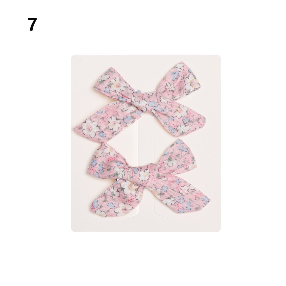 2Pcs Baby Meisjes Afdrukken Bloem Bohemien Mode Boog Bb Hair Clips Kinderen Leuke Katoenen Haarspelden Metalen Baret Haar Accessoires: 7