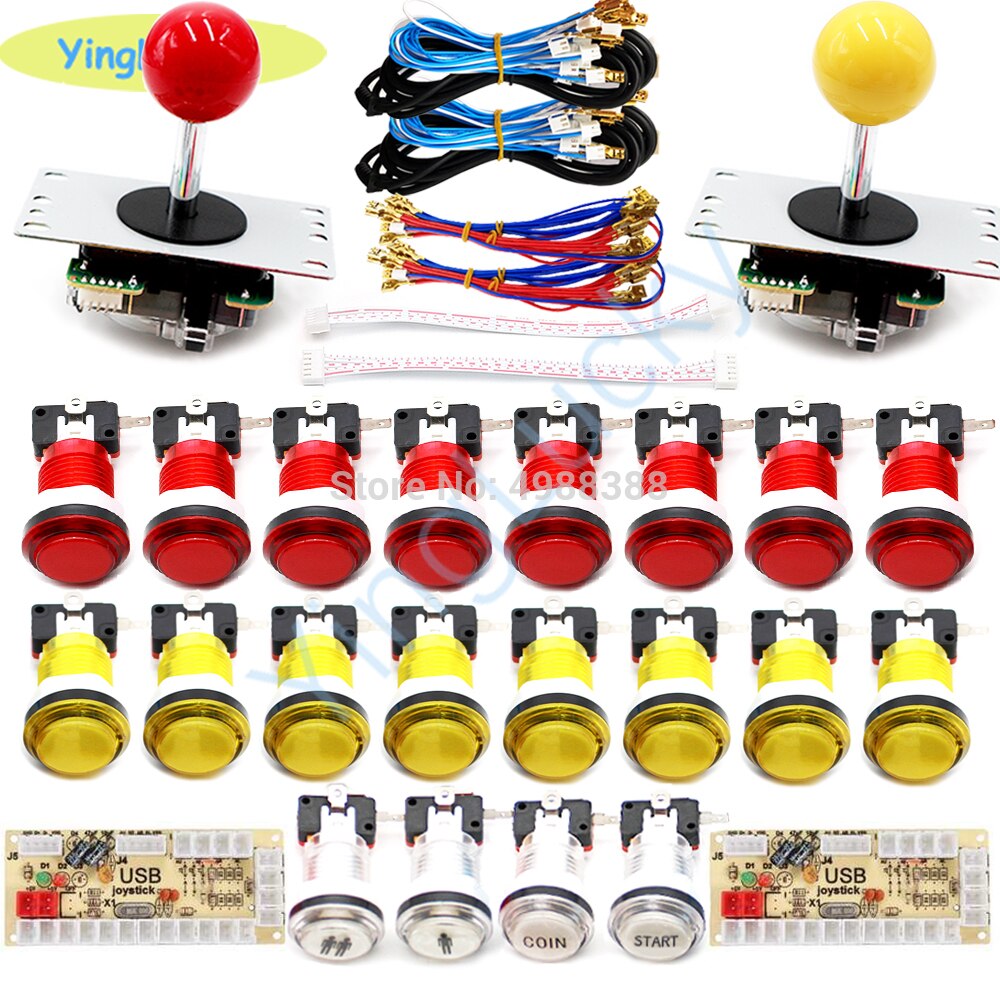 2 graczy zręcznościowa DIY Joystick zestawy z 20 LED zręcznościowa przyciski + 2 joysticki + 2 USB enkodera zestaw + zestaw kable Gra arkade zestaw części