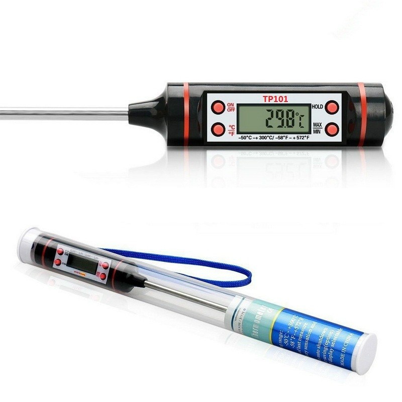 Thermomètre à viande numérique, sonde numérique pliable en acier inoxydable, cuisson BBQ, viande, dinde: Black