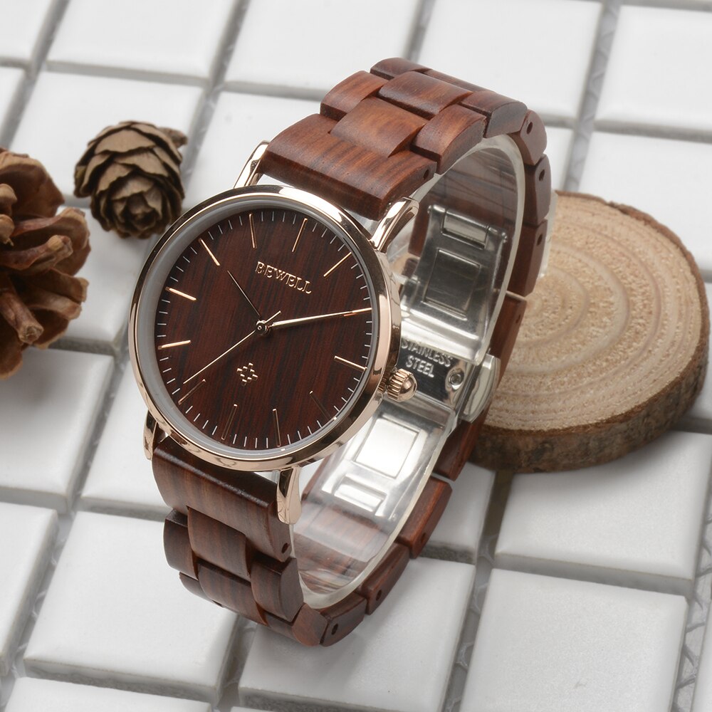Bewell Luxury Brand Wooden Watches for Women Simple Ladies Dress Watches Quartz Wristwatches Waterproof relogio feminino Clock