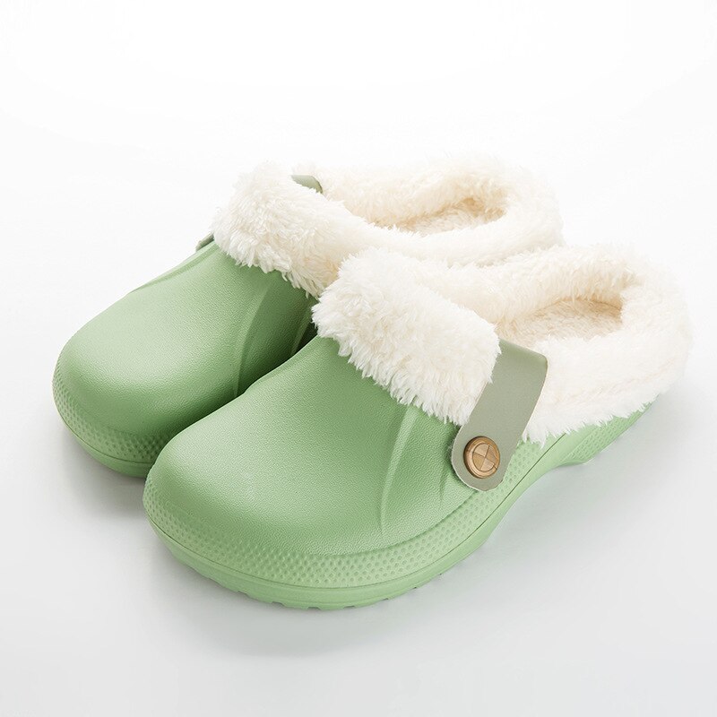 Pantuflas cálidas para invierno zapatos para interior de hombres, Pantoffels de algodón informales, zuecos de azafrán con forro polar de piel, zapatillas para casa, ME526: green / 36