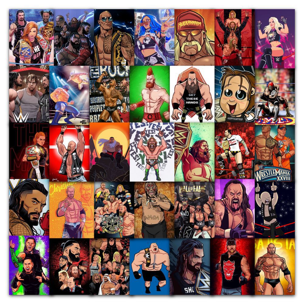 63Pcs/Set Wrestling Cartoon Stickers Show Desktop Handbook Computer Guitar Phone Case Decoration Waterproof Adhesive Sticker