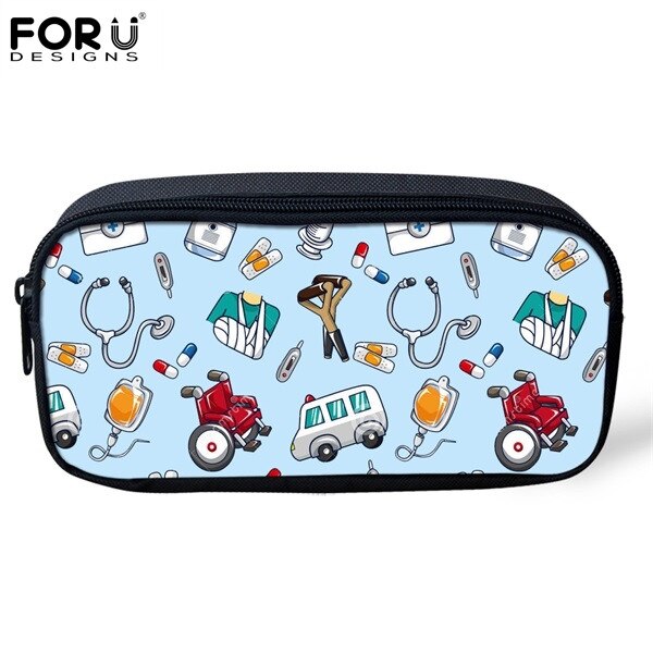 FORUDESIGNS Women Cosmetic Cases Makeup Bags Cartoon Cute Nurse Print Kids Girls Pencil Bags Children Pen Bag Cases: H5805K