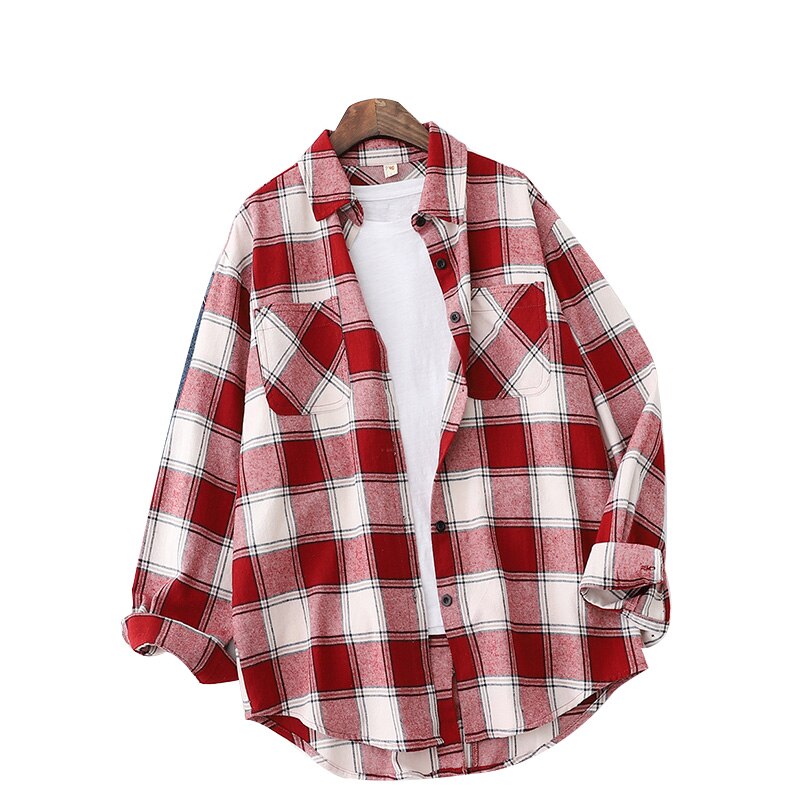 otoño Tops y Blusas para mujer mujeres camisa a cuadros de de estilo suelto blusa Casual de ropa de dama Blusas