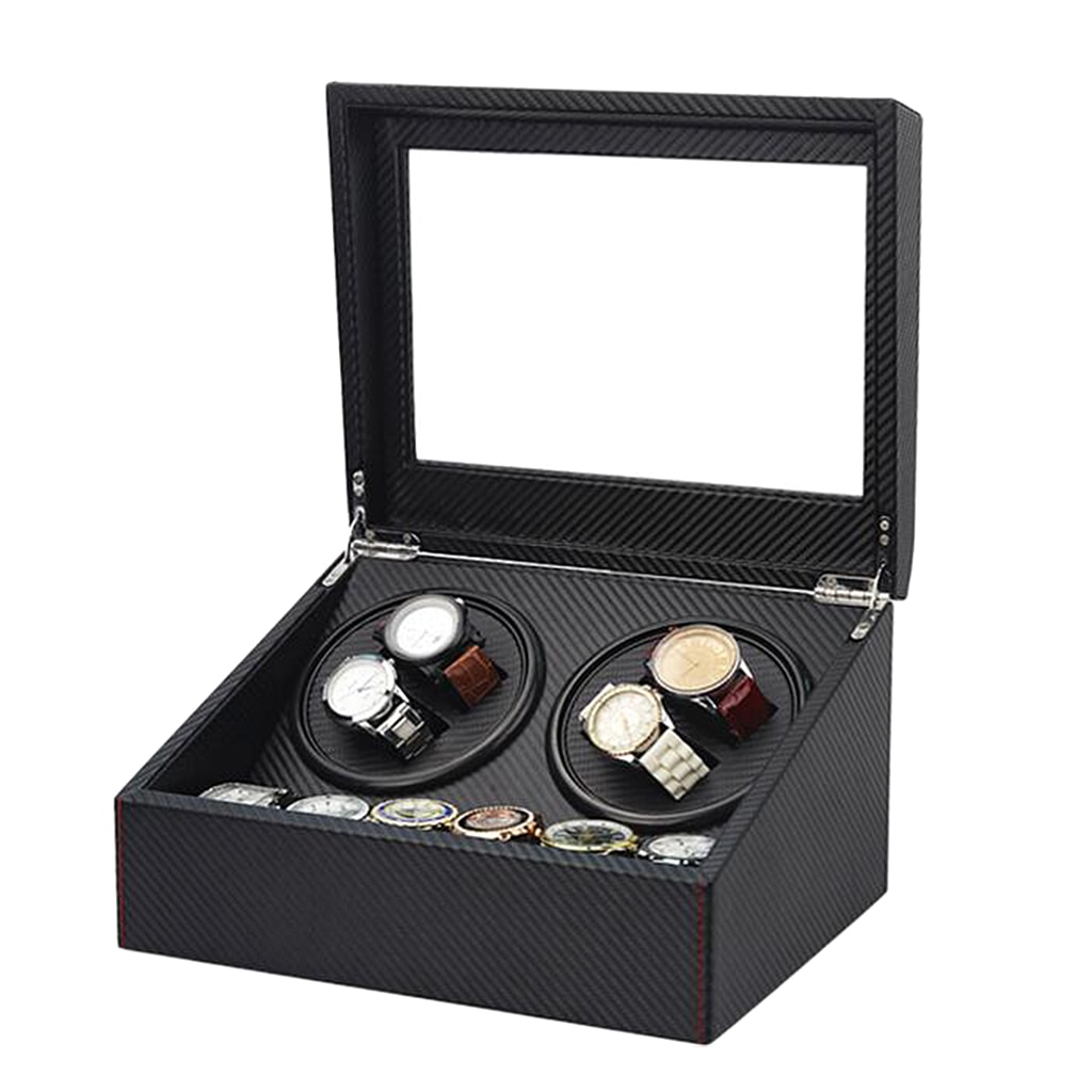 Black Carbon Fiber Storage Case Roterende Display 4 Winder 6 Slots Organisator