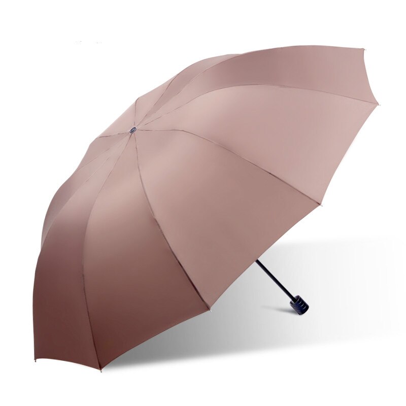 Stærk 127cm diameter 10 benforstærkning paraply vindtæt tre foldbar anti uv golf paraply to eller tre personer kompakt: 4 kaffe