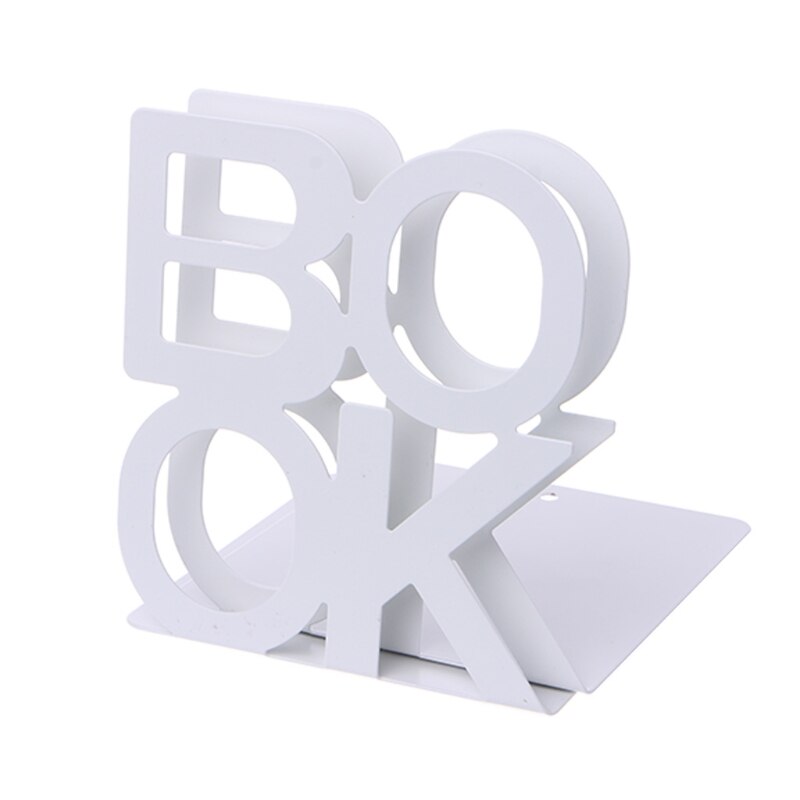 Alphabet Shaped Metal Bookends Iron Support Holder Desk Stands For Books M17F: White