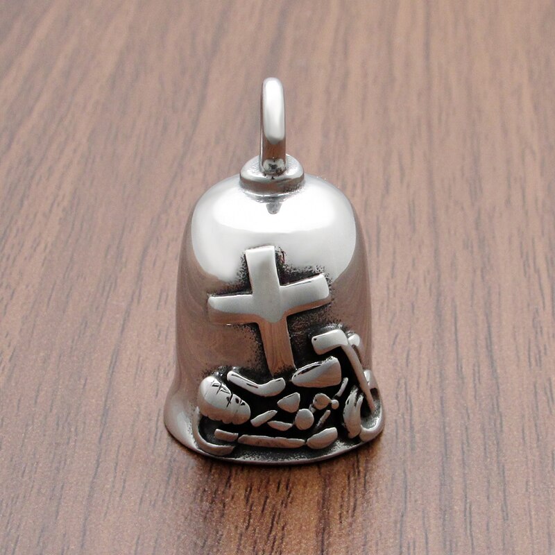 Punk 316L Stainless Steel Silver color Black color Cross Motorcycle Biker Bell Pendant