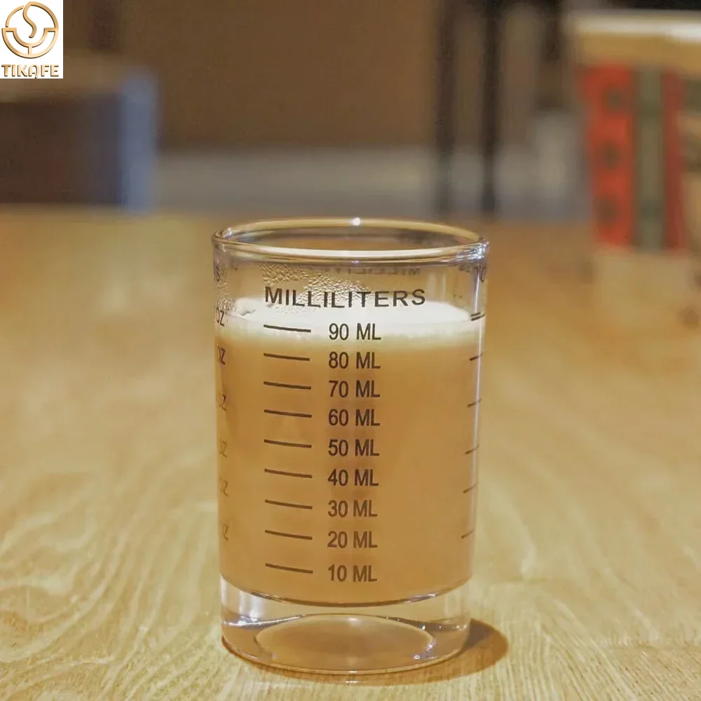 Taza medidora de vidrio resistente al calor, Jigger Vaso de Leche, vaso de onza de vidrio con escala para café expreso, 90/120ml