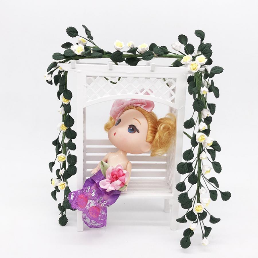 Simulation Resin Flower String 1:12 Mini Dollhouse Garden Scene Rose String Easel Swing Decorative Long Bouquet Doll House Acces