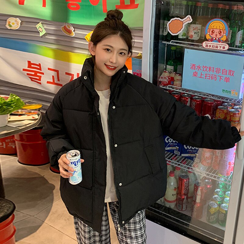 Abrigo y cálido para mujer, Parkas informales holgadas, chaqueta acolchada gruesa que combina con todo, prendas de vestir de coreana negra para el invierno, novedad
