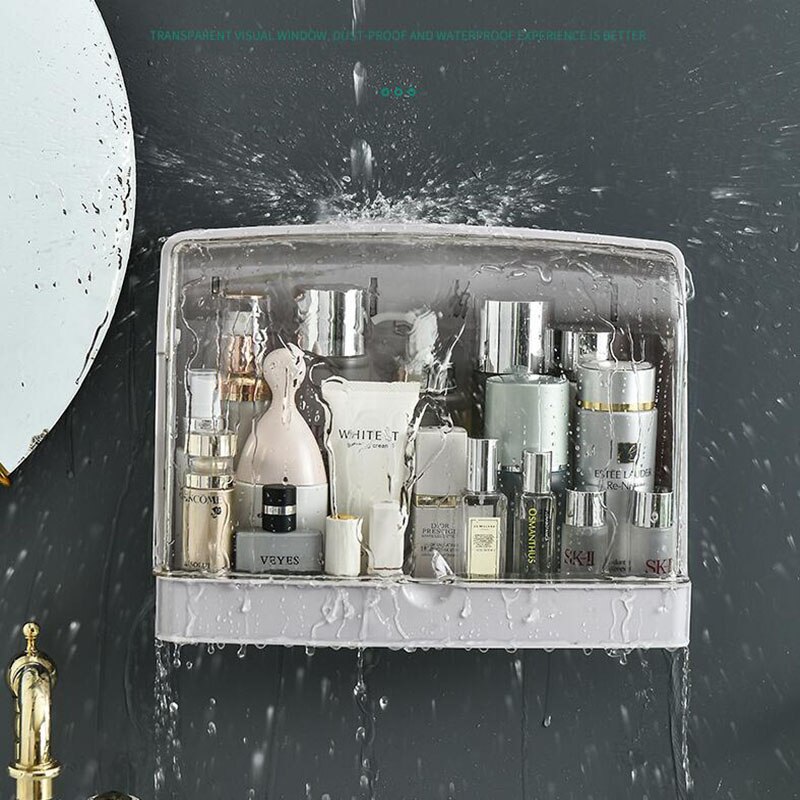 Vægmonteret kosmetisk opbevaringsboks makeup arrangør badeværelse tilbehør køkkenholdere med låg vandtæt pladsbesparende pasta