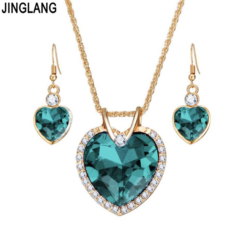 Jinglang Mode Vrouwen Ketting Oorbellen Sieraden Sets Rhinestone Crystal Hart Hangers Sieraden Sets Voor Vrouwen Valentijnsdag