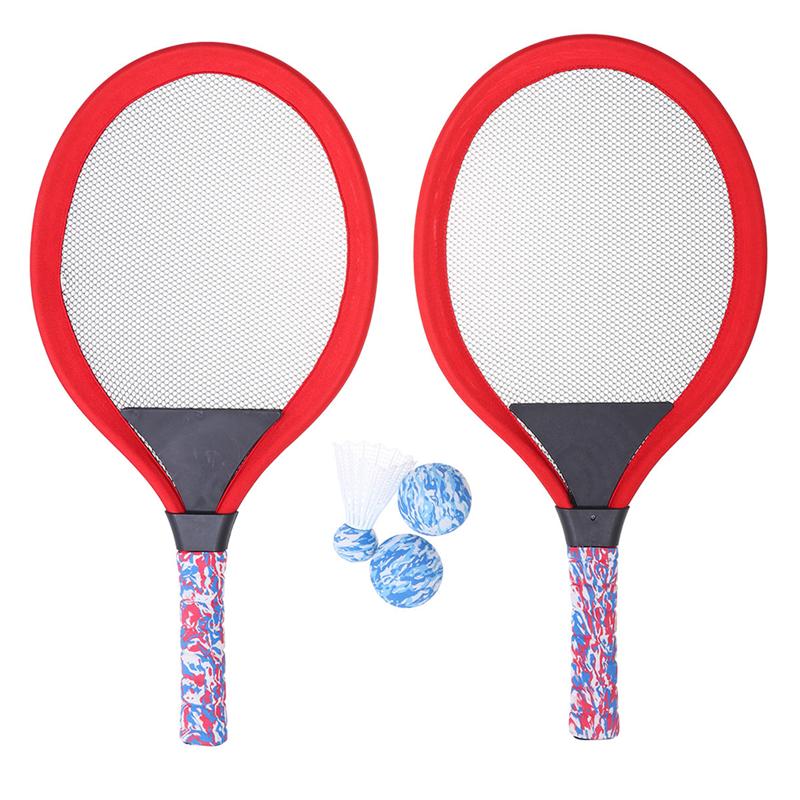 2 sett barn sports tennisracket utendørs racket sports strand tennis racket sett (blå rund racket, blå oval racket): Rød