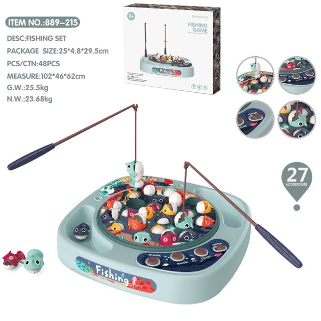 2022 play house simulazione giocattolo da pesca per bambini musica rotante elettrica per bambini luce interazione genitore-figlio per regalo giocattolo per bambini: 24 Fish Green