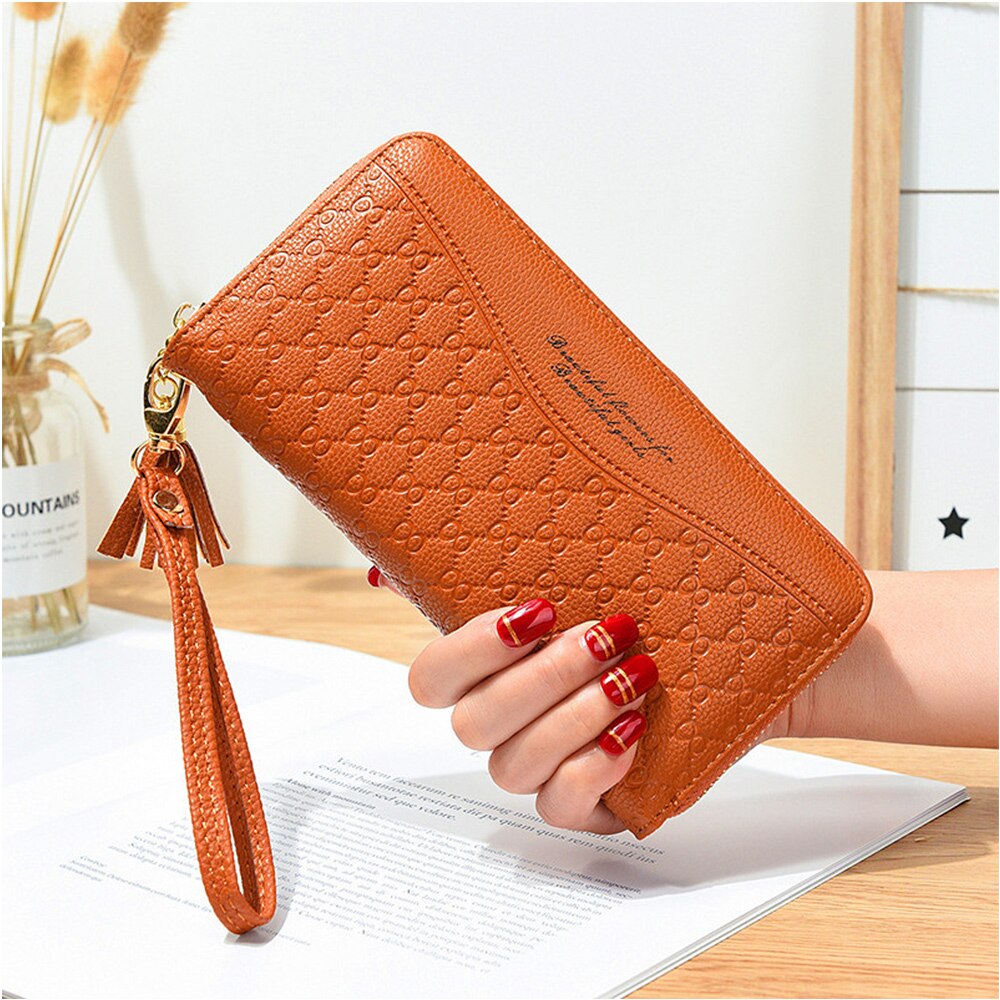 Style Zipper Women Wallet Long Clutch Bag Korean Version Small Double Wallet Standard Wallets Women PU Leather: Brown