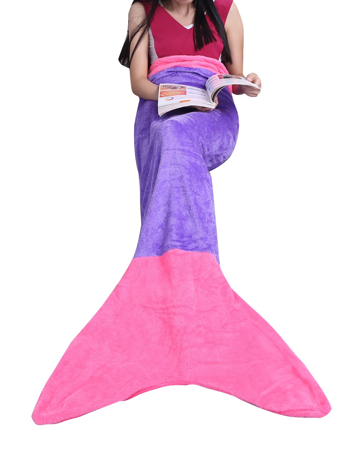 Flannel Fleece Mermaid Tail Blanket for Adult Children Teens Home Textile Sleepovers: Purple Hot Pink