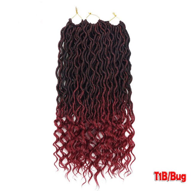 Youngther Wavy Goddess Locs Curly Crochet Braids Synthetic Crochet Braids Ombre Braiding Hair Faux Locks 18 inch: tbug