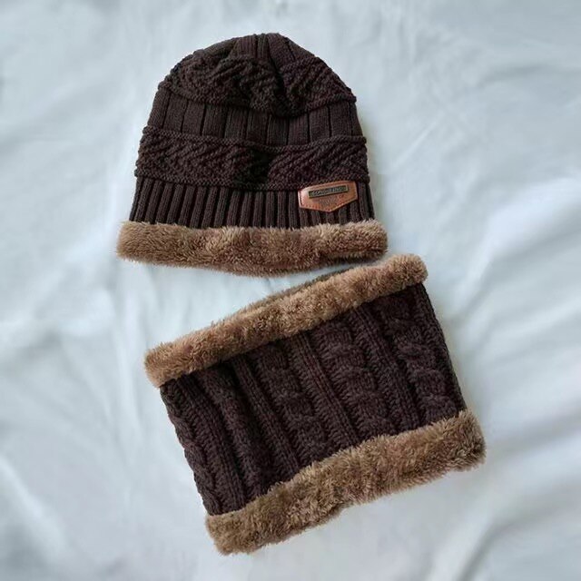 Conjunto de gorro de invierno para niños y niñas, bufandas, gorras gruesas y collares, gorros de bebé bonitos de 1 a 10 años, otoño: deep brown