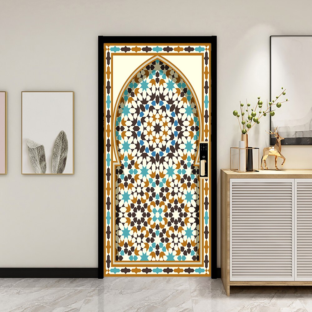 Muslim Style Floral Door Sticker Home Decoration DIY Wall Stickers Bedroom Kitchen Art Wallpaper Peel &amp; Stick Vinyl Wall Decals