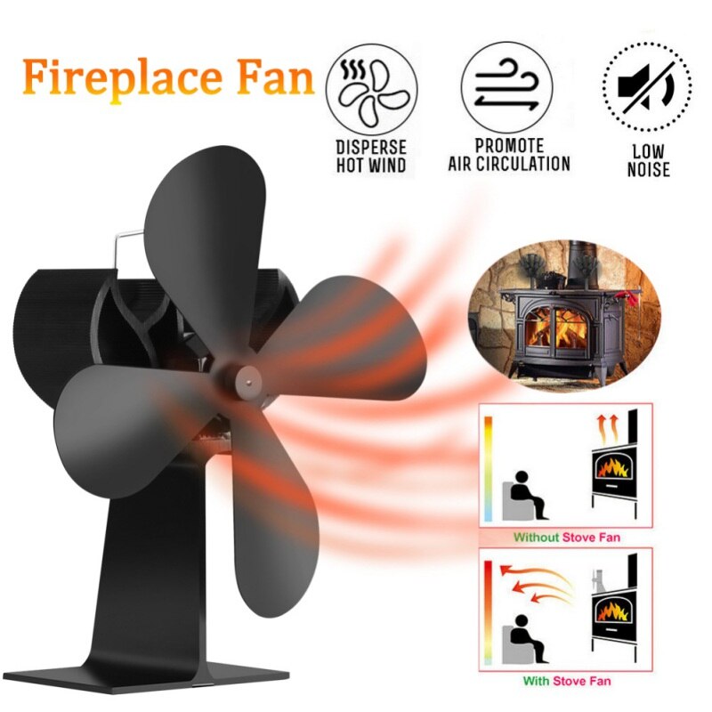 4 Blades Heat Powered Wood Stove Fan Wood Log Burner Fireplace Eco Friendly Fan`: Default Title