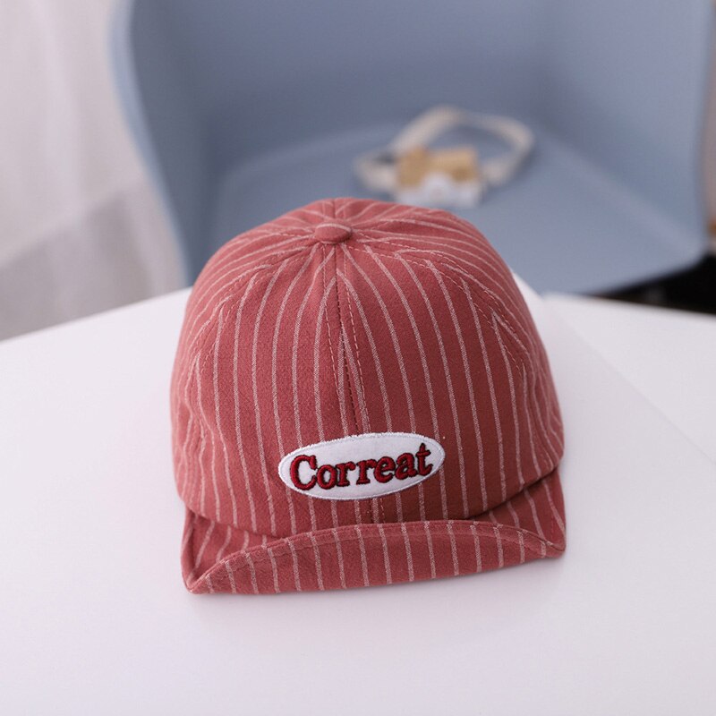 Embroidered Letters Baby Baseball Cap Striped Spring Summer Baby Girl Boy Sun Hat Outdoor Kids Children Visor Hat: red