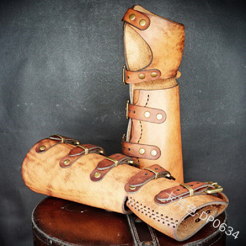 Steampunk Viking Leather Bracers Medieval Retro Strap Buckle Adjustable Leather Gloves Vambraces Cosplay Bracelet Party Costume