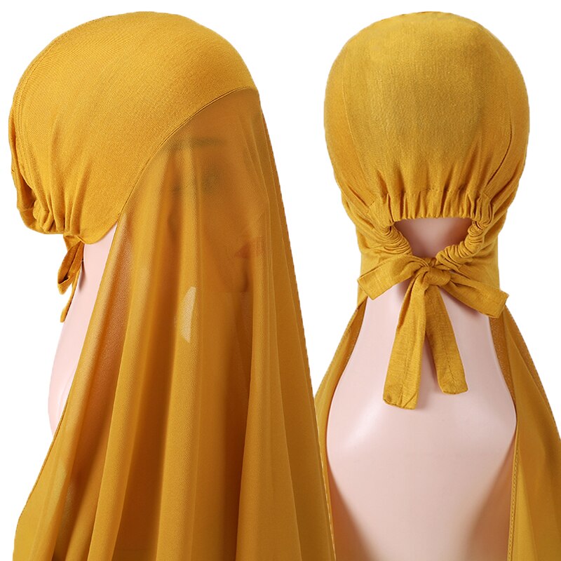 Popular Bubble Solider Color Heavy Chiffon Hijab With Bonnet Elastic Rope Free Use Style Free Use Shawls: COLOR 11