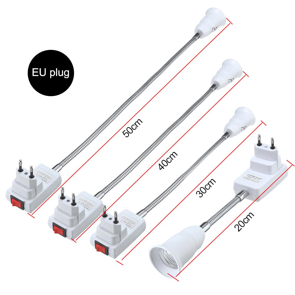 1pc e27 pære fatning tilslut adapter forlænger konverter væg base holder skrue fatning us / eu stik 20cm-50cm pære bpt