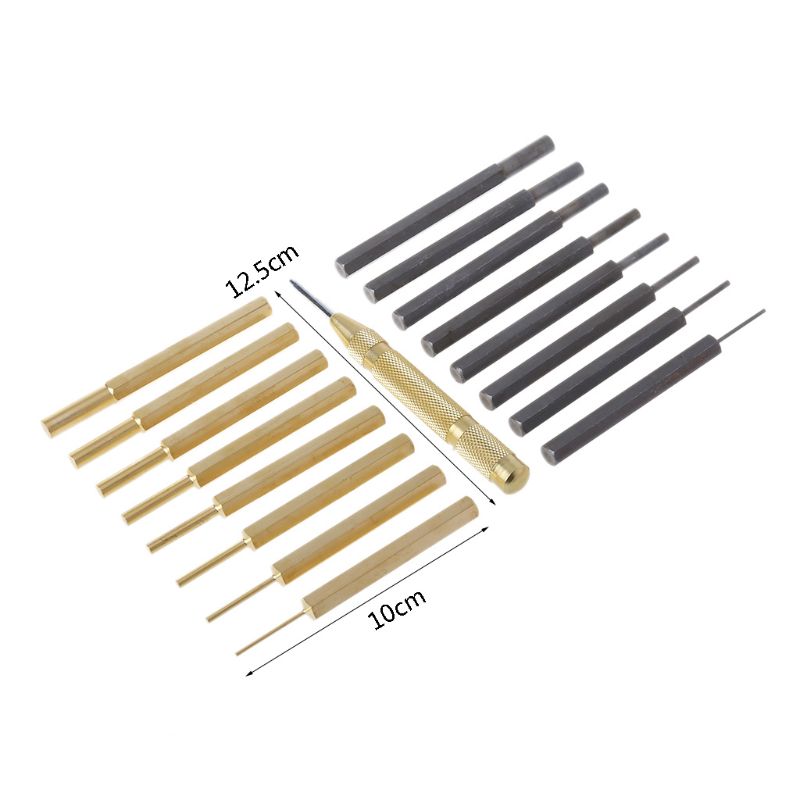 18pcs/set Durable Brass Steel Drill Center Drive Pin Punch Set Tool Kit Removing