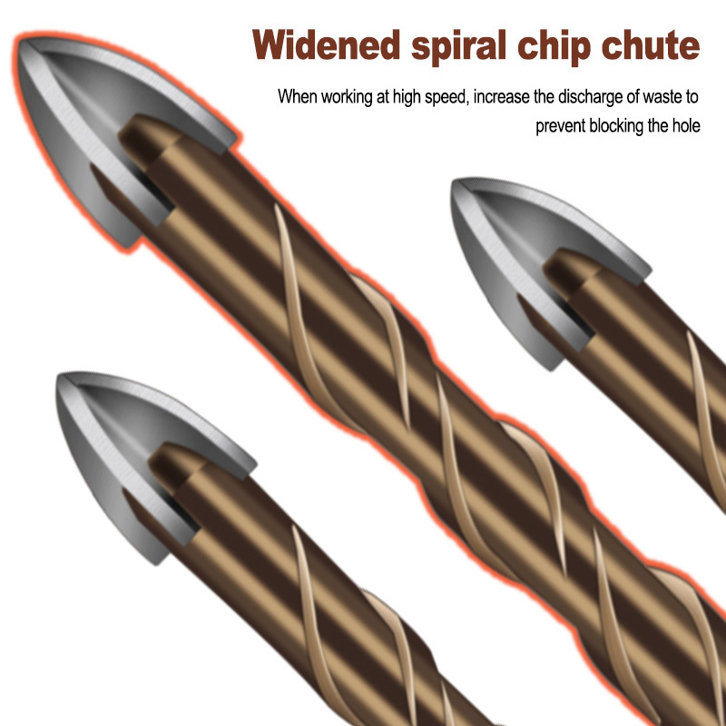 1Pc Hex Shank Spiral Groove Cross Alloy Four-edged Drill Bit Glass Ceramic Concrete Hole Opener 3/4/5/6/8/10/12MM