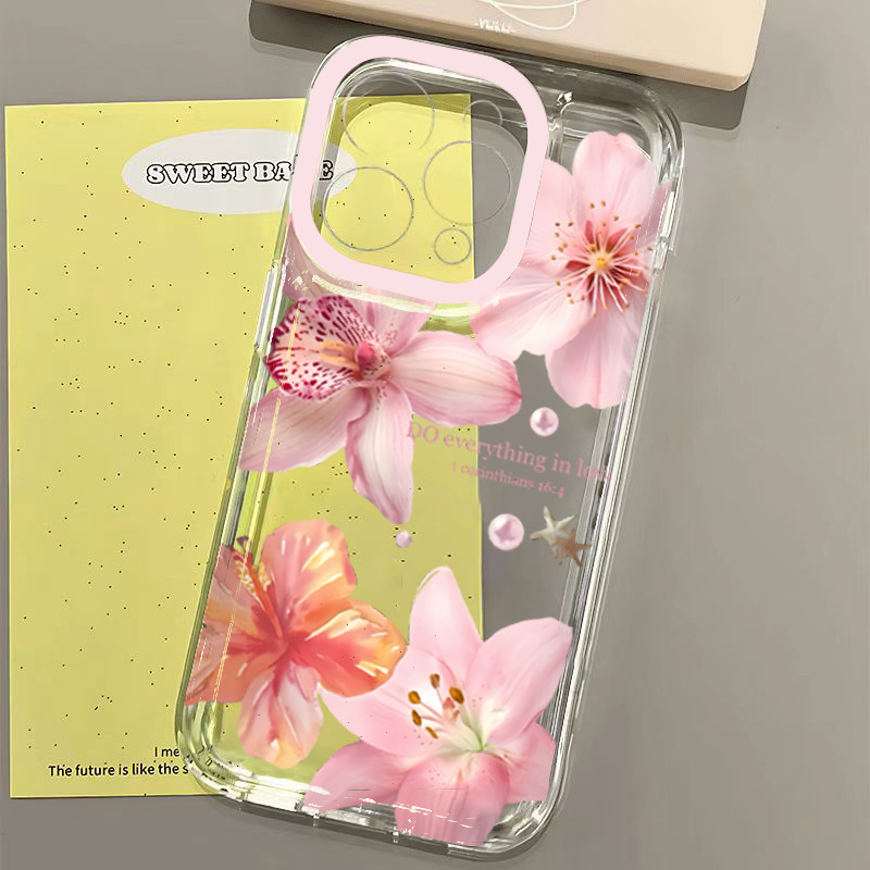 Coque de téléphone à motif de fleur de lys rose, étui souple Transparent pour iPhone 16 17 16e 15 14 13 12 11 Pro Max X XR XSMax 7 8 Plus SE2