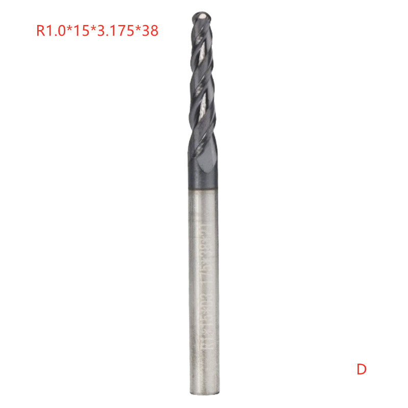 Fresa de punta de bola cónica, vástago de 3.175mm, broca de grabado de madera de carburo, fresadora CNC de aluminio, cortador R0.25/0,5/0,75/1,0: D
