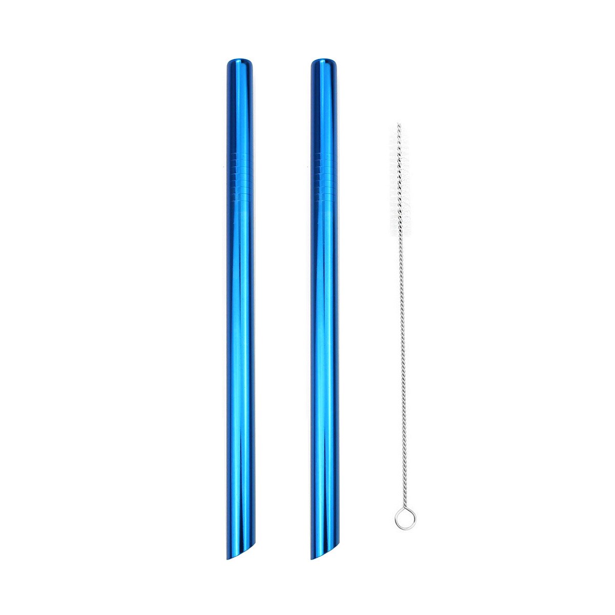 2 stk genanvendelige brede metal sugerør skarpe sugerør 215 x 12mm lige drikke sugerør spidse spidser perle milkshake bubble tea: Blå